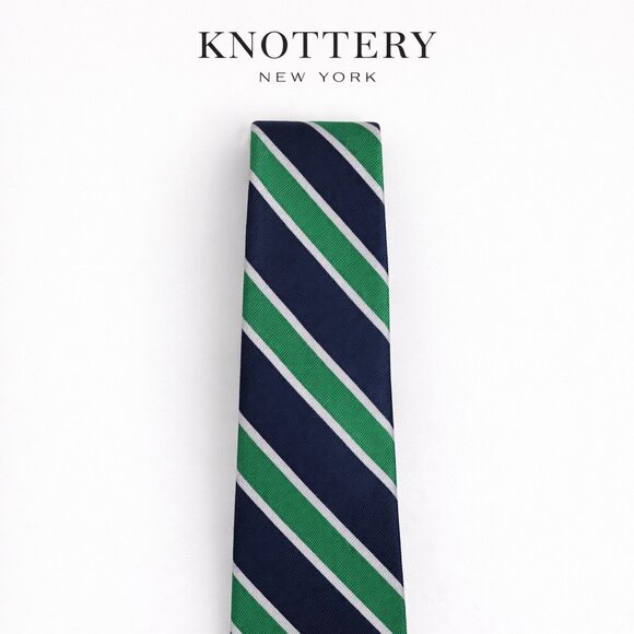 Knottery New York Other - Knottery New York Navy Green Striped Tie Classic Diagonal Stripe Dress Necktie